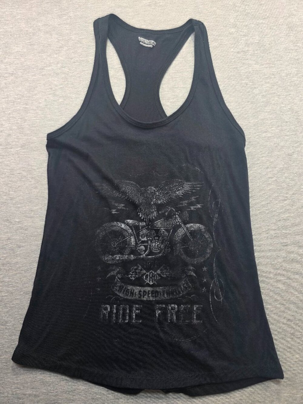 Ride Free Motorcycle Eagle Graphic Racerback Tank Top Black Size M